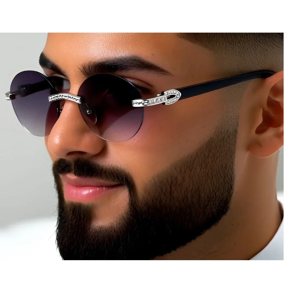 Rhinestone Rimless‎ Sunglasses Round Lens Fashion Shades Designer Style Elegant